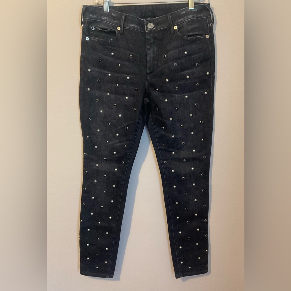 True Religion Halle Black Embellished Skinny Jeans. Size 31